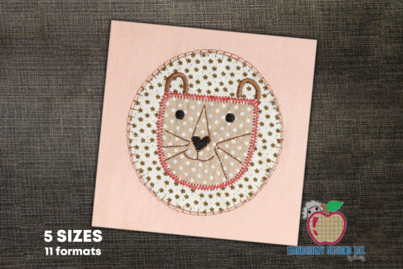 Cartoon Lion Face in Circle Applique