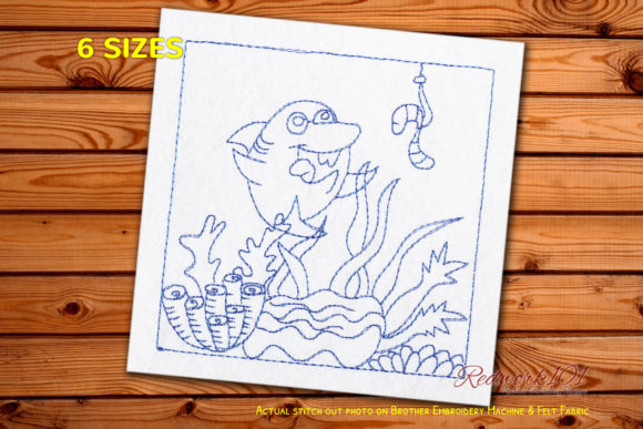 Shark Eating Worm Redwork Design